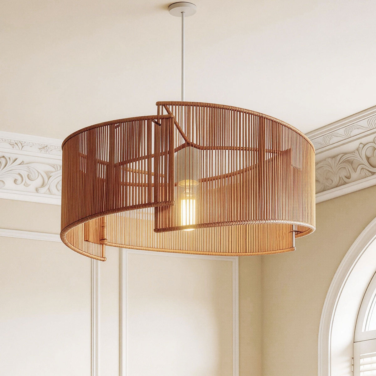 Lightsin Twist  Handwoven Paper Rope Pendant Light for Cozy Living Spaces