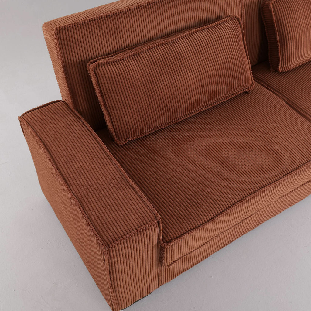 Caramel & Deep Blue Corduroy Sofa Bed with Adjustable Backrest and Spring Coil Support