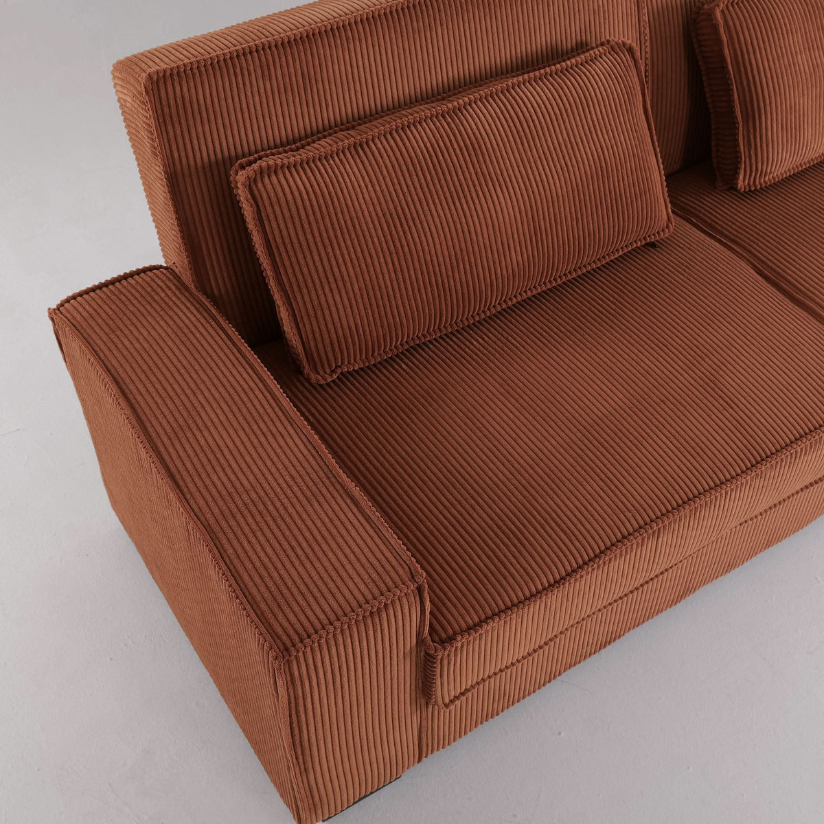 Caramel & Deep Blue Corduroy Sofa Bed with Adjustable Backrest and Spring Coil Support
