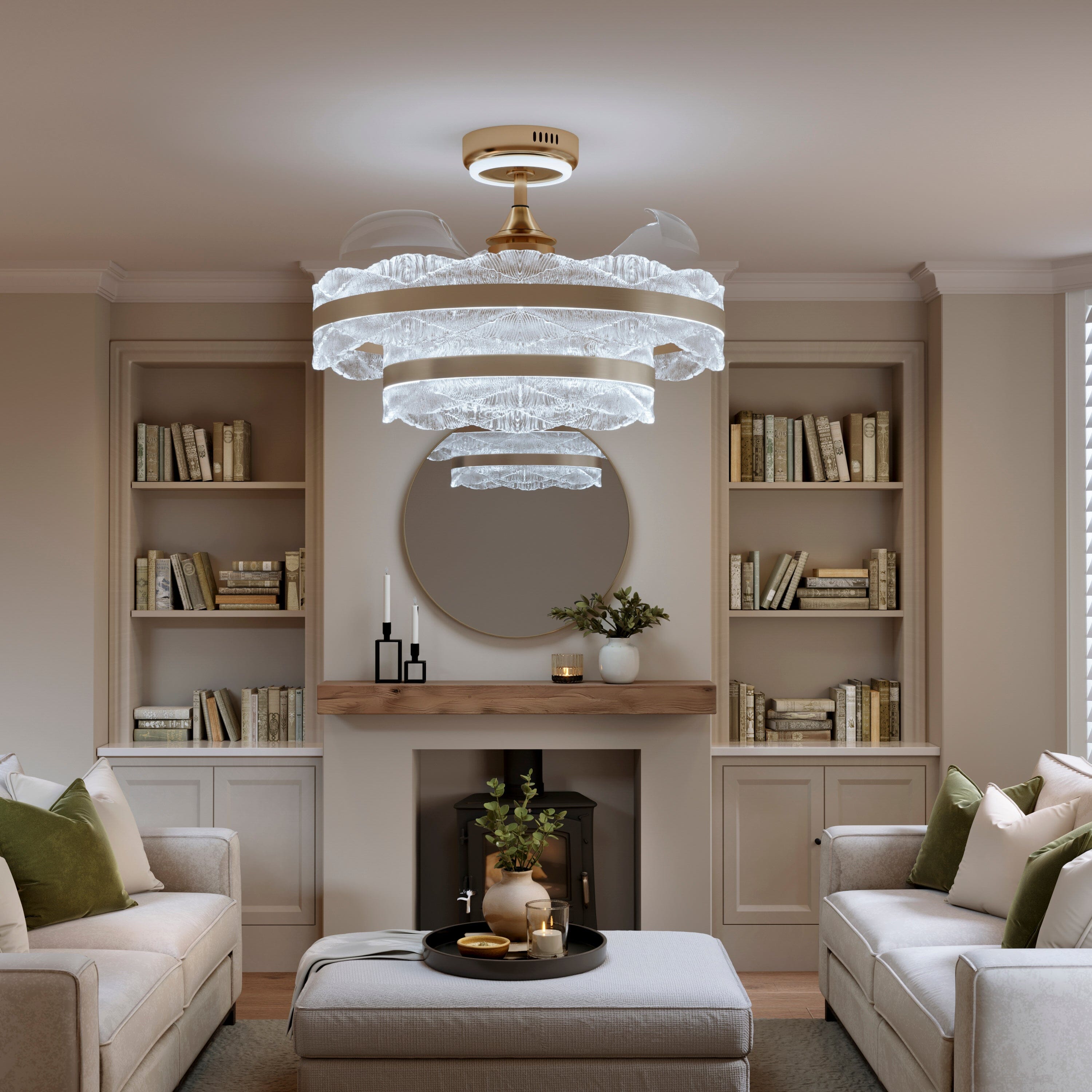Lightsin Luxury Gold Frame LED Ceiling Fan Light with Retractable Blades
