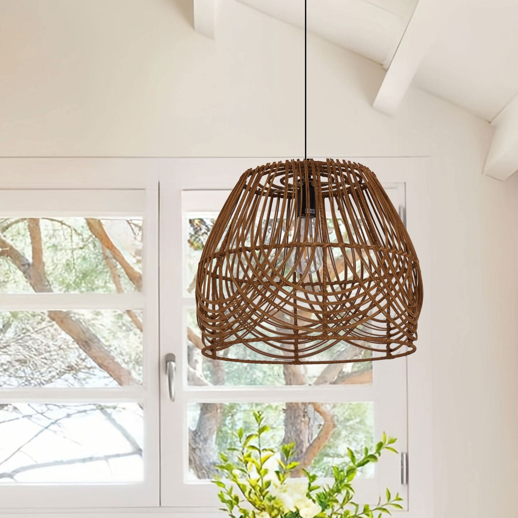 Lightsin Handwoven Rattan Pendant Light – Rustic Ceiling Lighting for Living Room & Dining Room