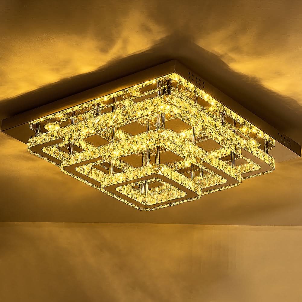 96w LED Ceiling Light 70 x 70 cm Square 3 Tier Crystal Chandelier