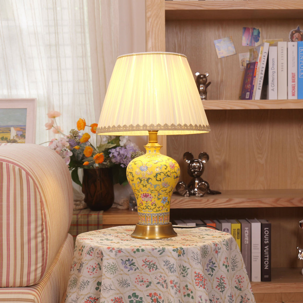 Lightsin Vibrant Ceramic Table Lamps for Living Room – Handcrafted Design with Warm Fabric Shade