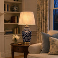 Lightsin Vintage Desk Lamp Ceramic Floral Design with Brass Base and Fabric Shade