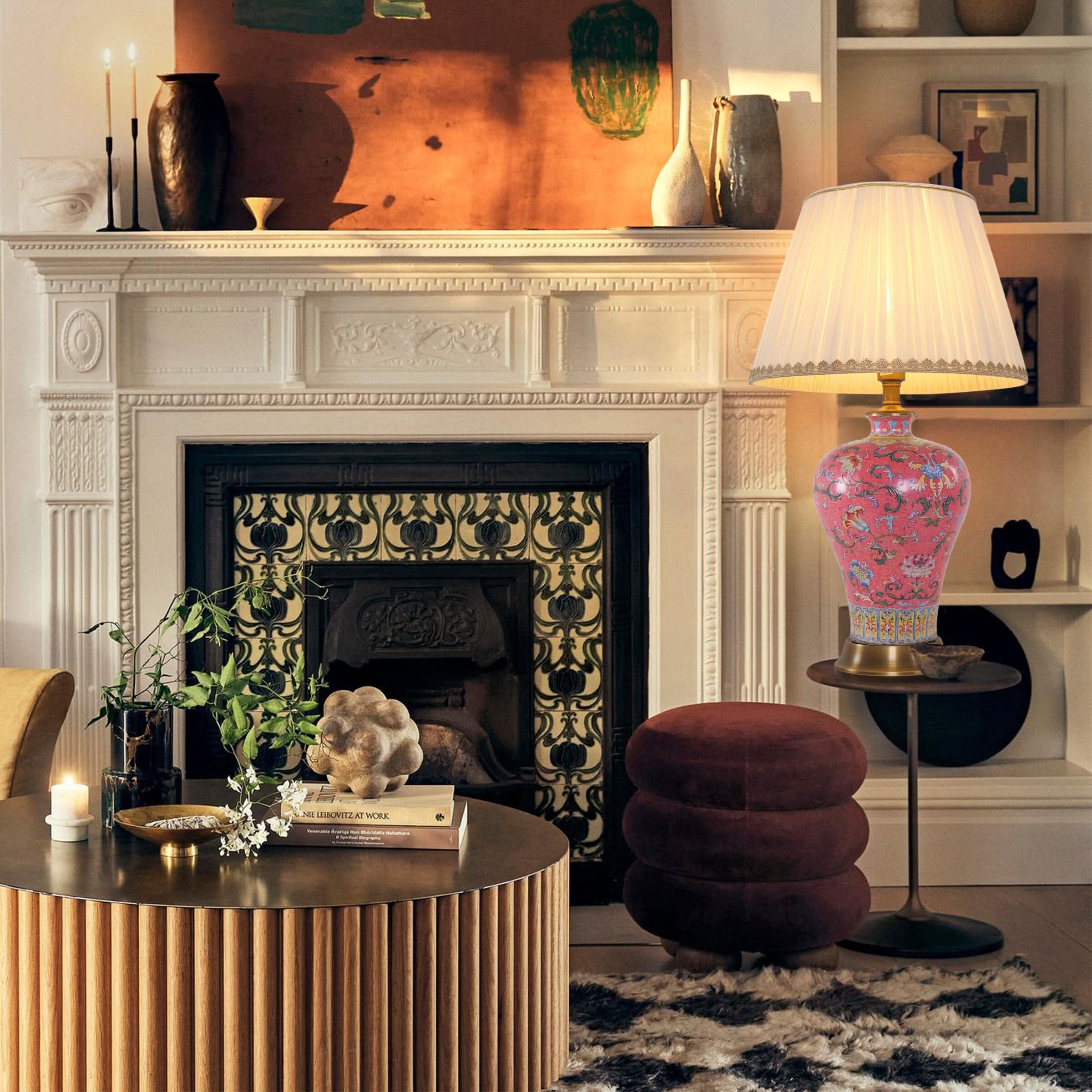 Lightsin Vibrant Ceramic Table Lamps for Living Room – Handcrafted Design with Warm Fabric Shade