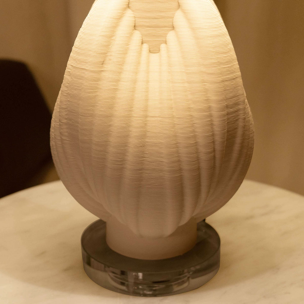 Lightsin 3D Pure White Pod Threaded Ceramic Table Lamp with Fabric Shade