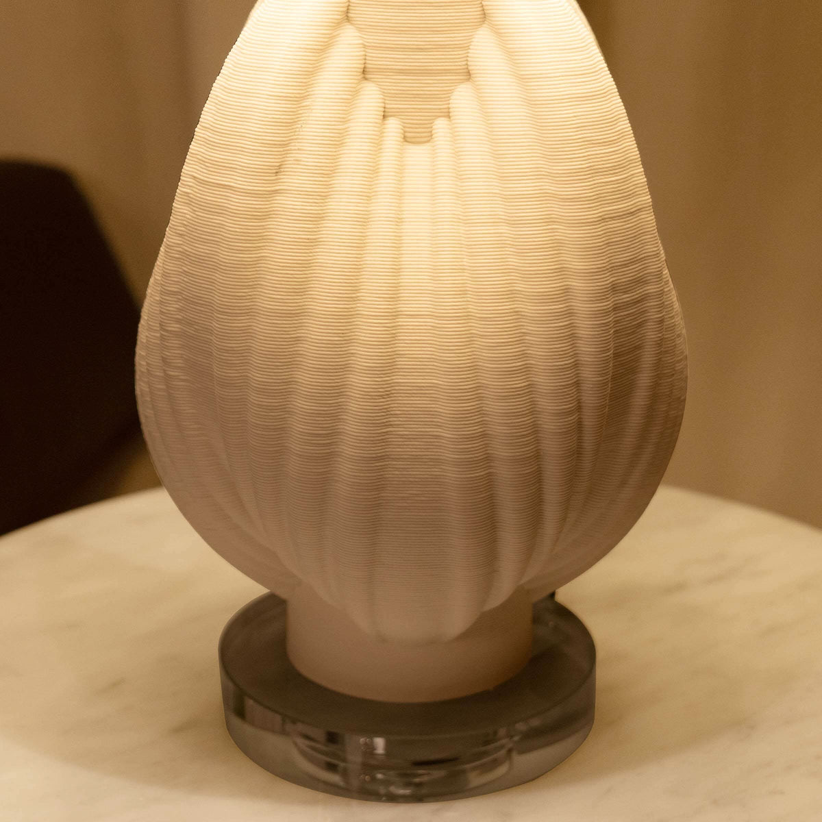Lightsin 3D Pure White Pod Threaded Ceramic Table Lamp with Fabric Shade