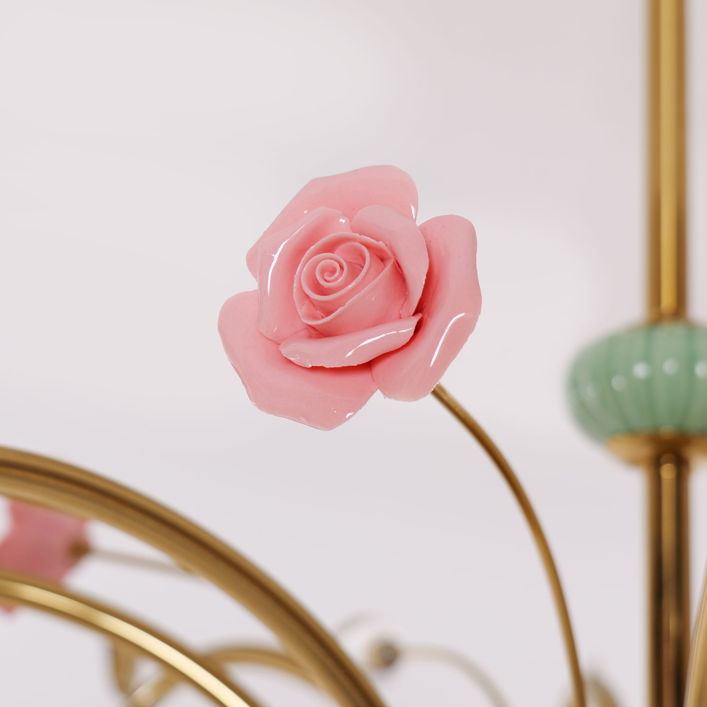8-Light Gold Vintage Pink Floral Glass Chandelier | E27 Ceiling Lamp