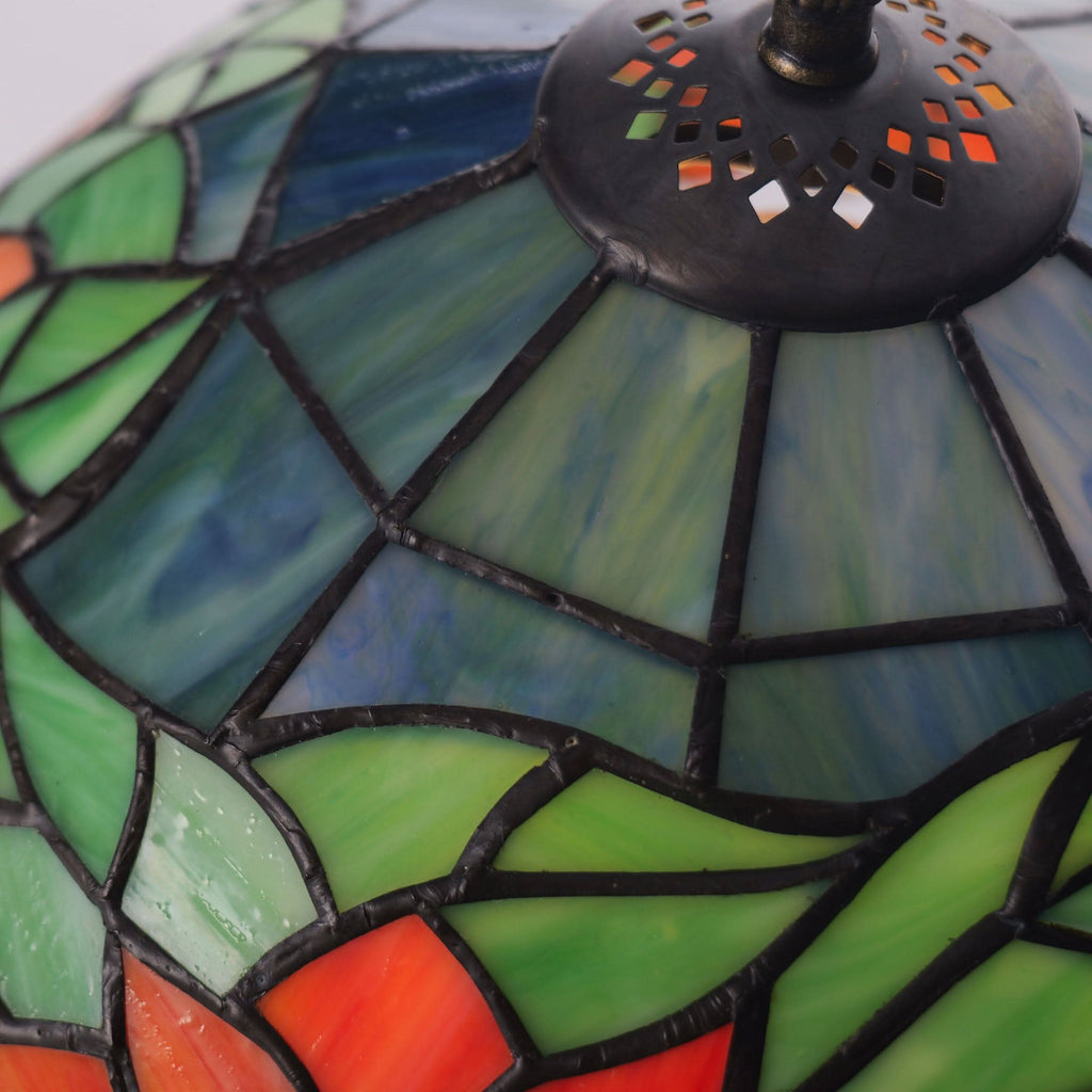 Lightsin Tiffany Table Lamp | Handcrafted Stained Glass Floral Petals Series Green and Blue