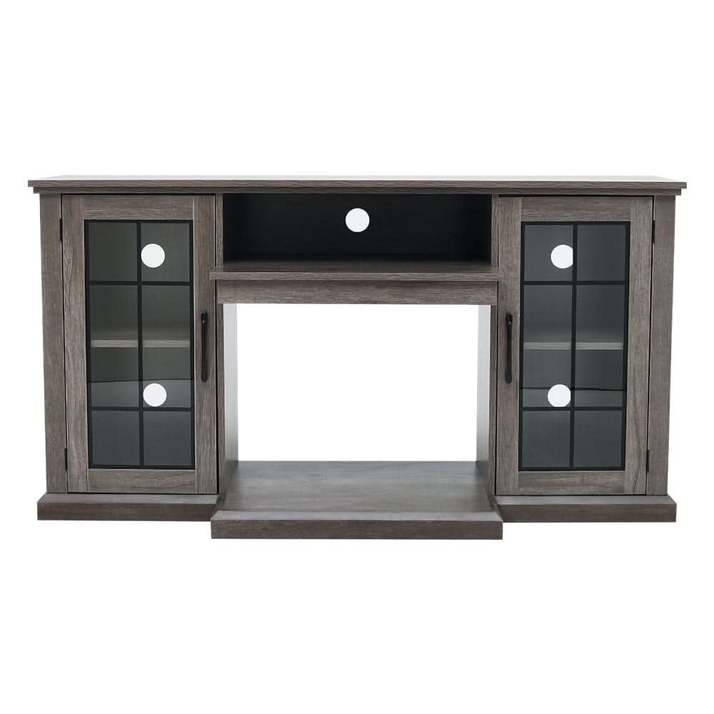 Smallbee Panoramic Glass Fireplace TV Stand with Storage Cabinets, Customizable Flames & Remote Control