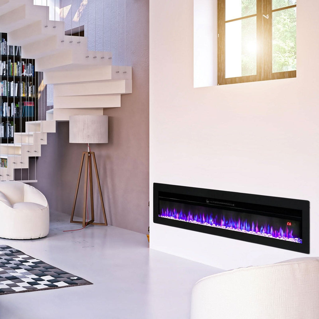 40/50/60 Inch Black/White 9 flame colour Electric Fireplace 1800W Wall Mounted Heater With Installation Kit