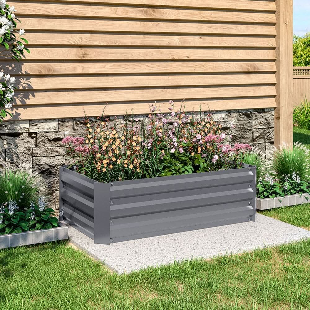 Galvanized Steel Square Raised Garden Bed Planter Box in Grey