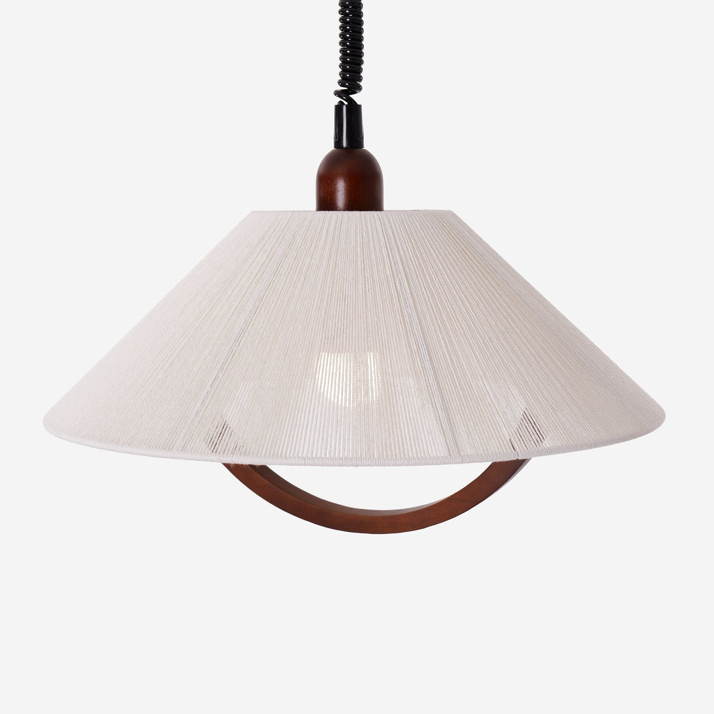Natural Wood Curved Pendant Light | Cotton Cord Ceiling Lamp