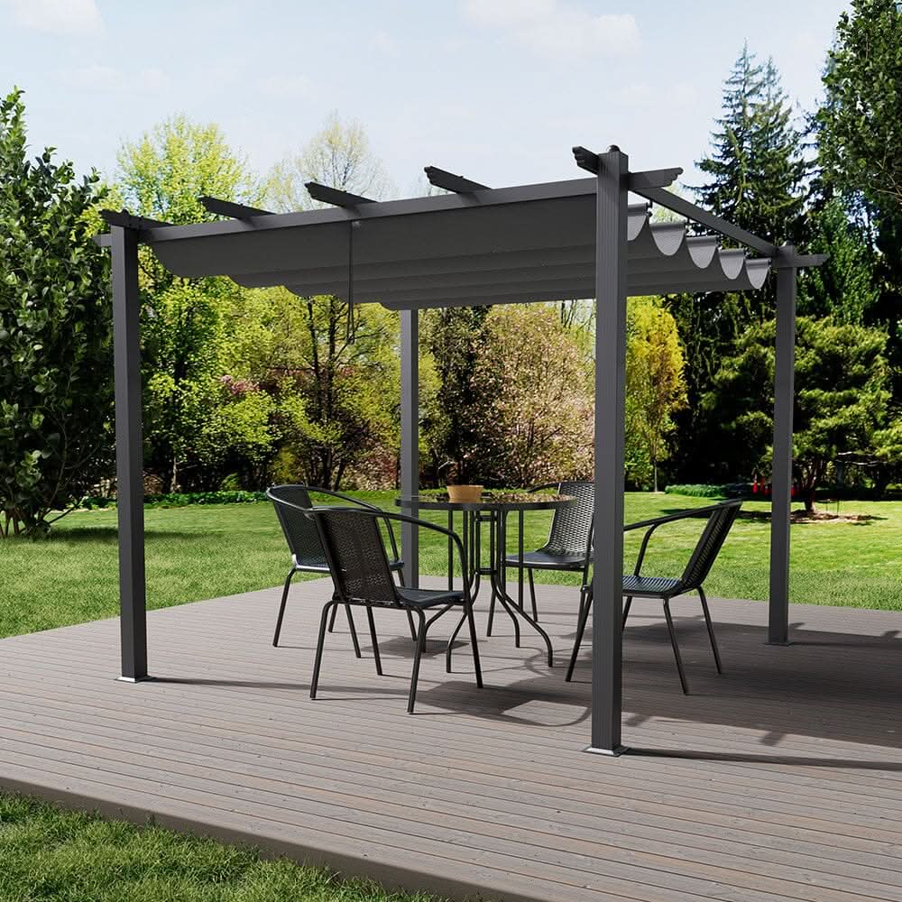 9ft Aluminum Patio Pergola with Sun-Shade Canopy