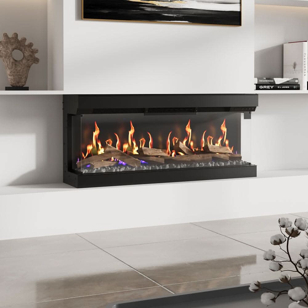 40/50/60/70-Inch 3-Sided Freestanding Electric Fireplace 12 Flame Colours and 5 Brightness Modes