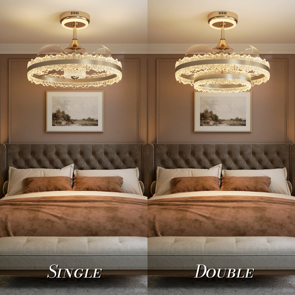 Lightsin Luxury Gold Frame LED Ceiling Fan Light with Retractable Blades
