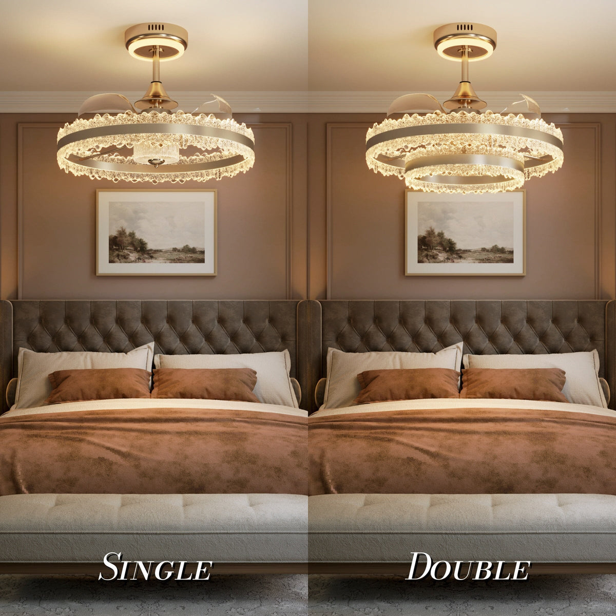 Lightsin Luxury Gold Frame LED Ceiling Fan Light with Retractable Blades