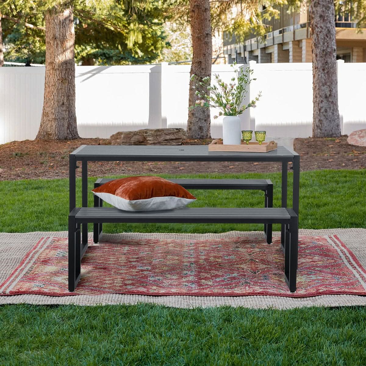 6 - Person 150cm Long Iron Outdoor Dining Set Garden Table and Bench