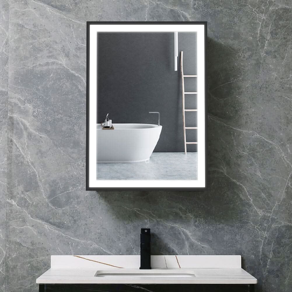 70cm Height LED Light Mirror Cabinet Single Door with Demister Film IP44 Frame