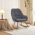 Grey Rocking Chair Linen Fabric Upholstered Metal Legs Wooden Skates