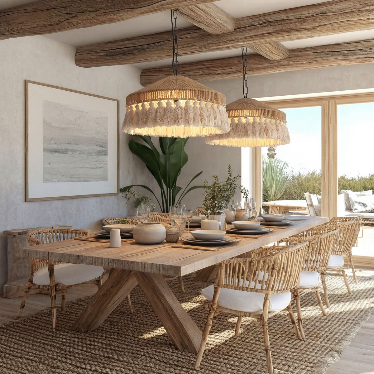 Lightsin Boho Handcrafted Woven Pendant Light with Tassels for Dining Room & Living Room