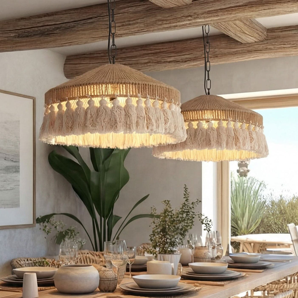 Lightsin Boho Handcrafted Woven Pendant Light with Tassels for Dining Room & Living Room