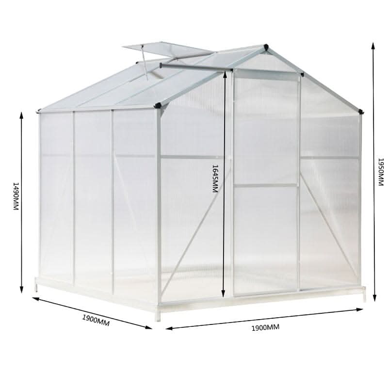 4x6ft/ 6x6ft/ 8x6ft/ 10x6ft Silver Aluminum Framed Greenhouse with Vent
