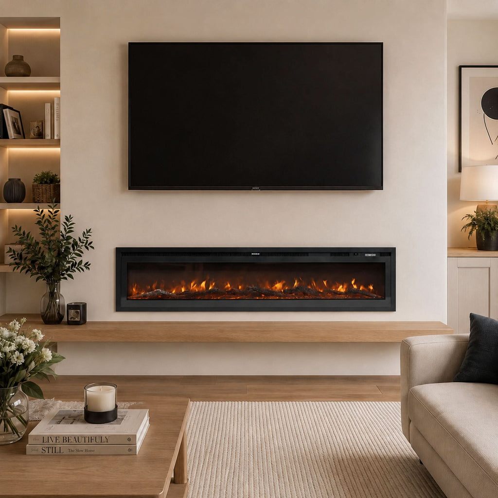 40/50/60/70/80 Inch Electric Fireplace 12 Colour LED Flame Effect Heater with Remote Control