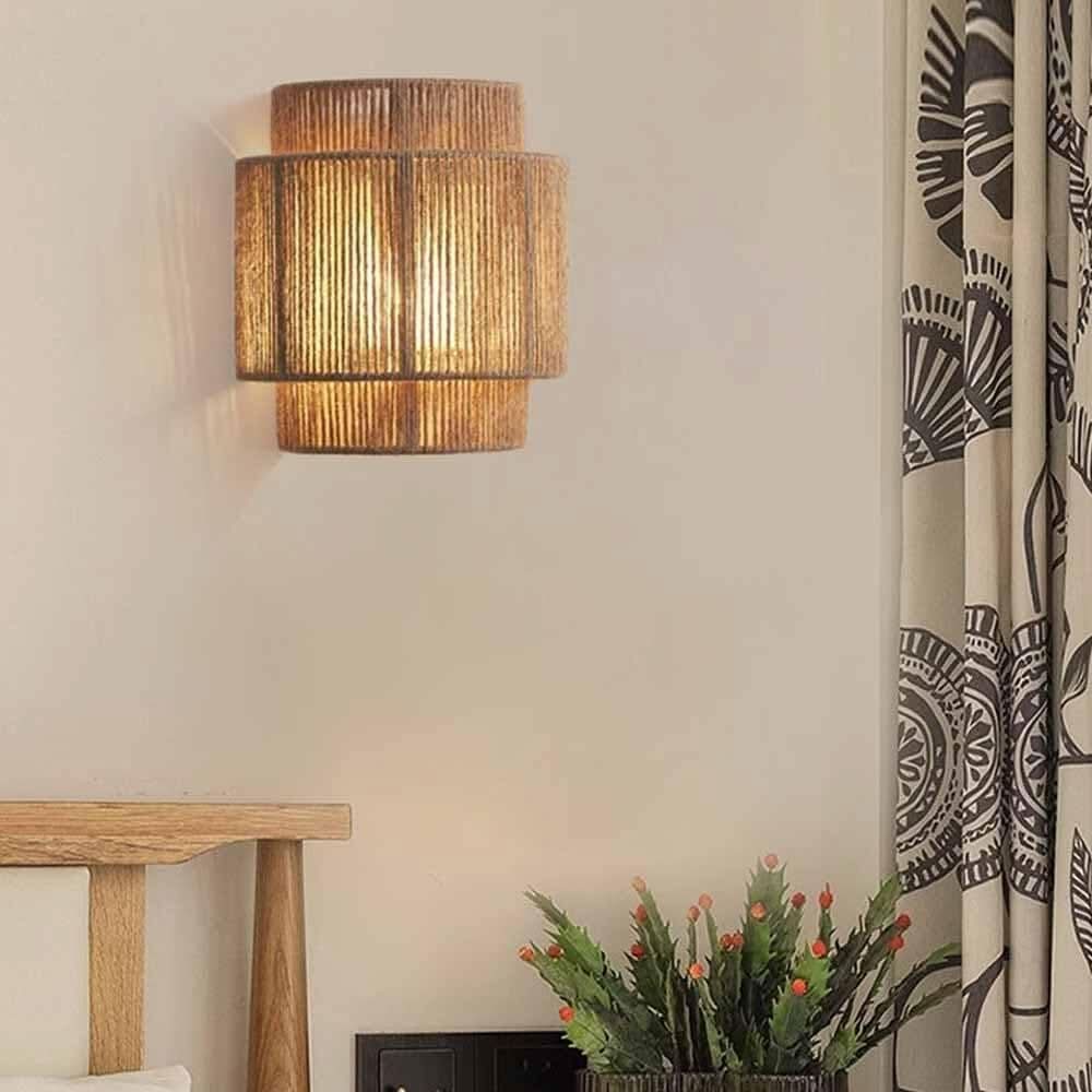 Vintage Hand-Woven Hemp Rope Half Cylinder Wall Lamp