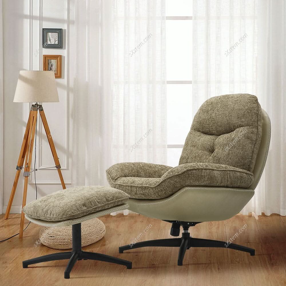Chenille Lounge Chair with Footstool
