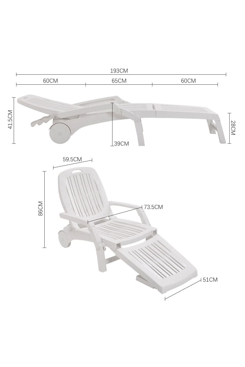 73.5cm W Outdoor Folding Lounge Chair Recliner with Wheels