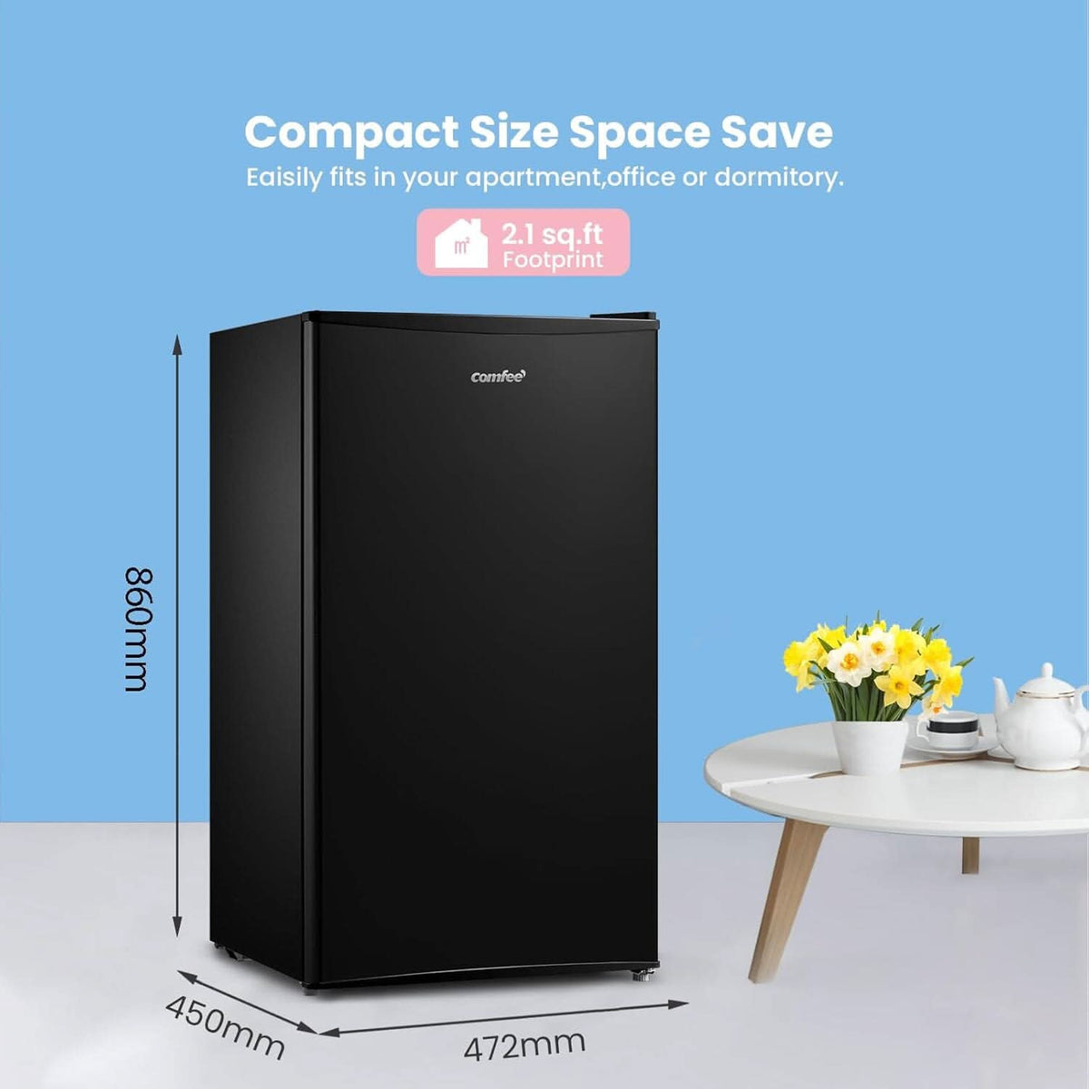COMFEE Black/White 93L Small Fridge with Cooler Box