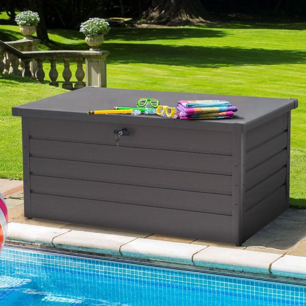350L Metal Outdoor Garden Storage Box Lockable Grey
