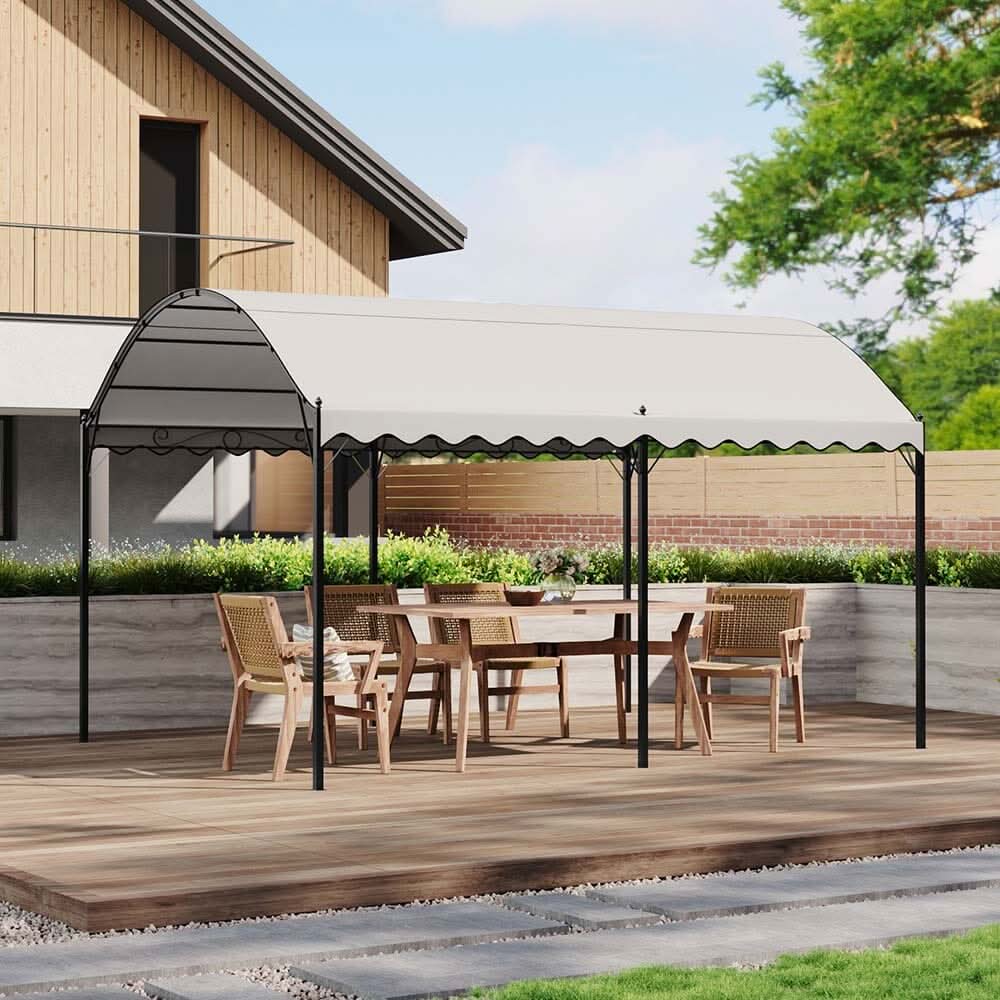 9.84 x 9.84 x 8.53 ft/ 9.84 x 13.12 x 8.53 ft Beige Arch Steel Canopy with Ground Pegs