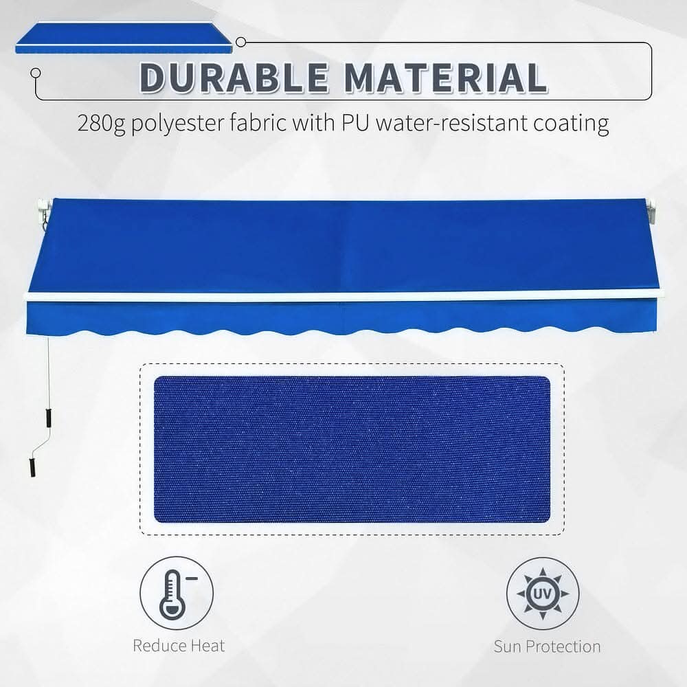 8ft-10ft Retractable Patio Awning Blue Manual Shelter