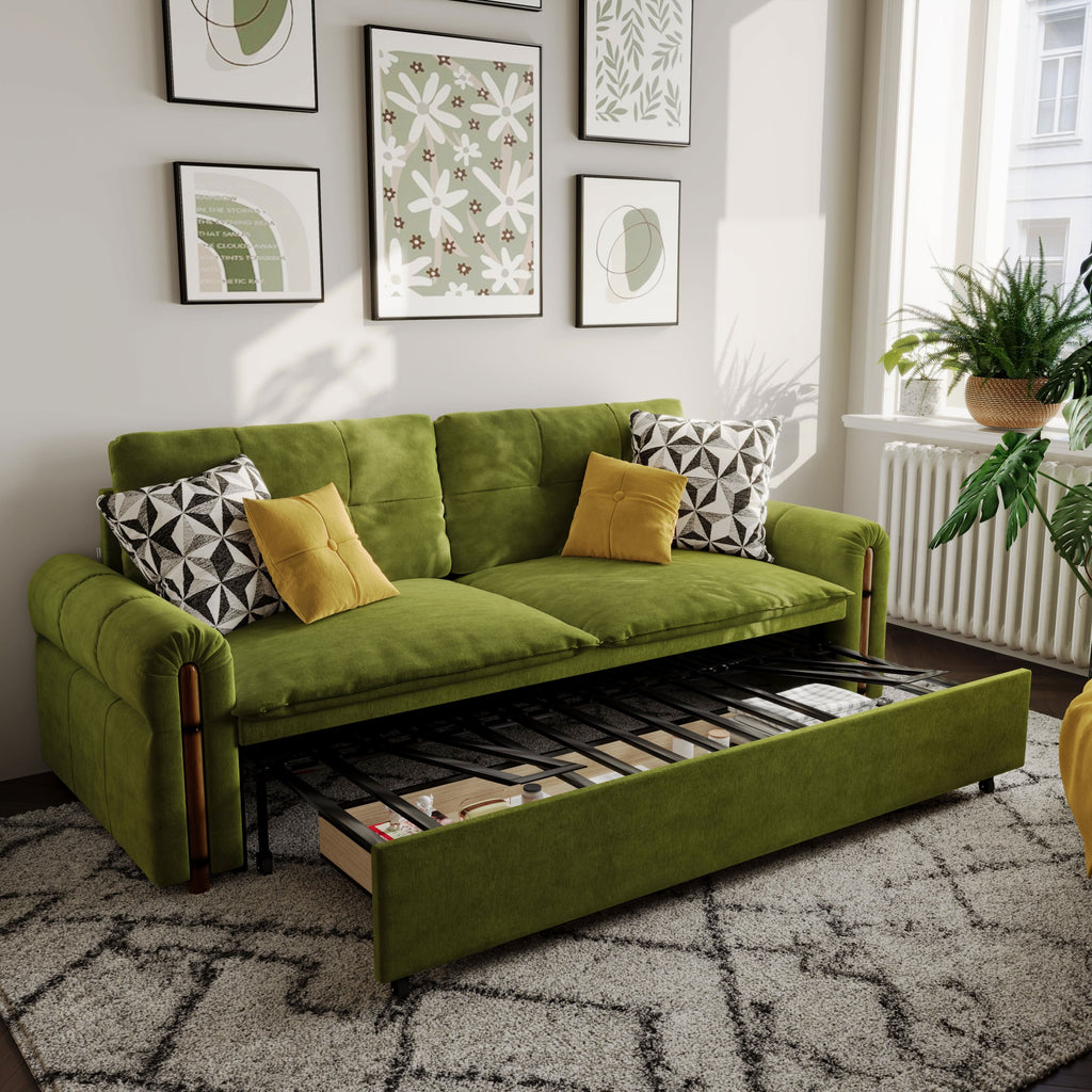 Cottonfy Vintage Pet Friendly Bamboo Design Sofa Bed with Storage