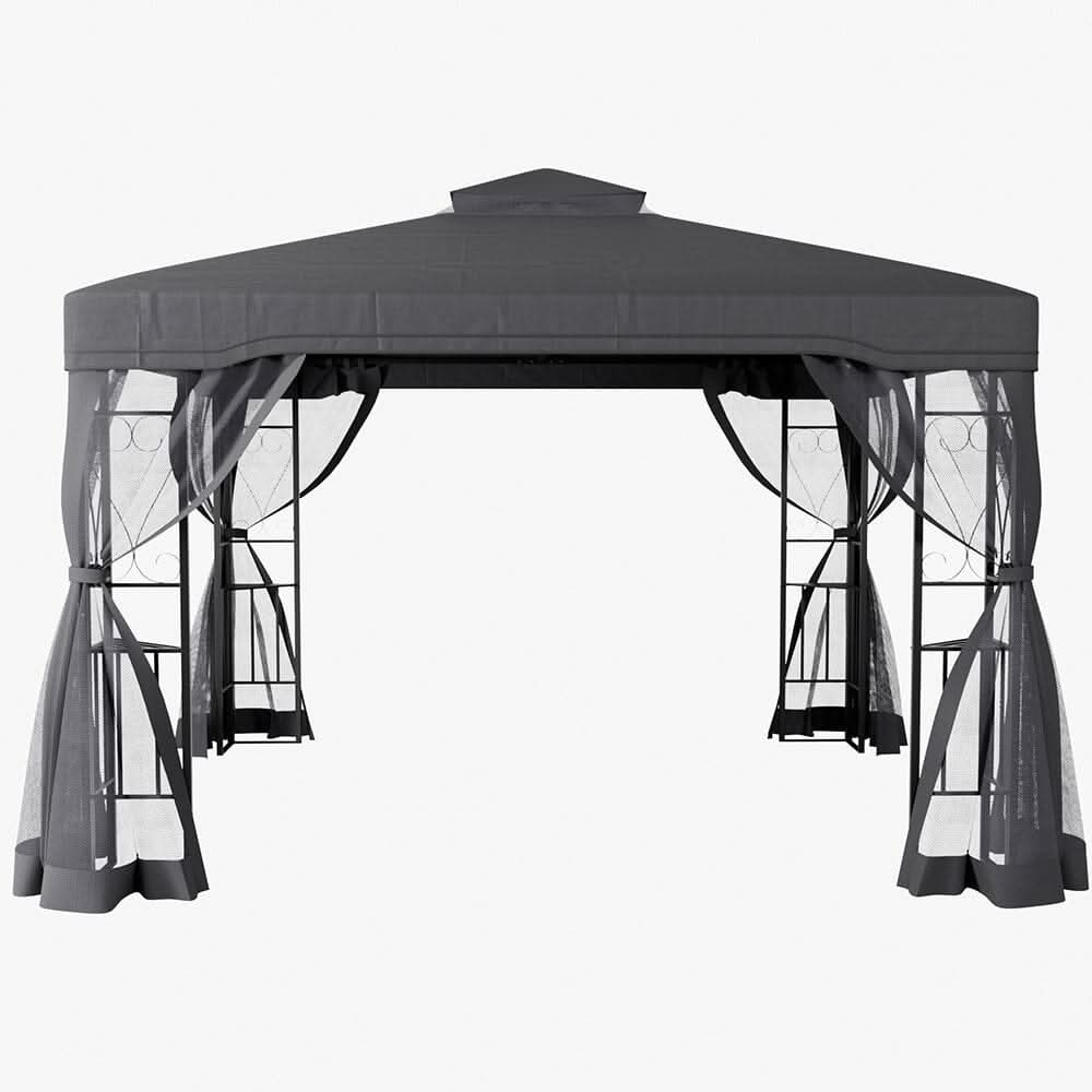 19ft Pergola Premium Iron with Retractable Canopy and Mesh Screens