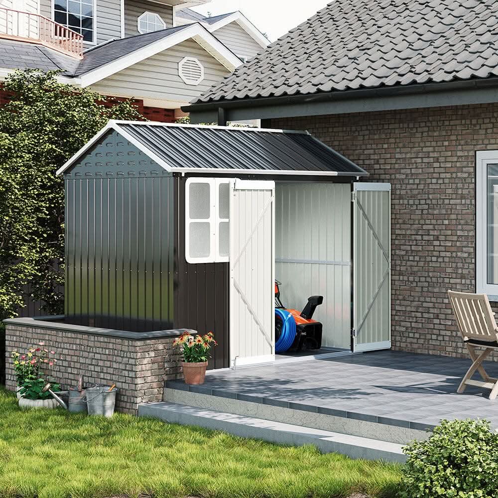 8.3 x 5.4ft Metal Apex Roof Garden Shed Outdoor Storage House