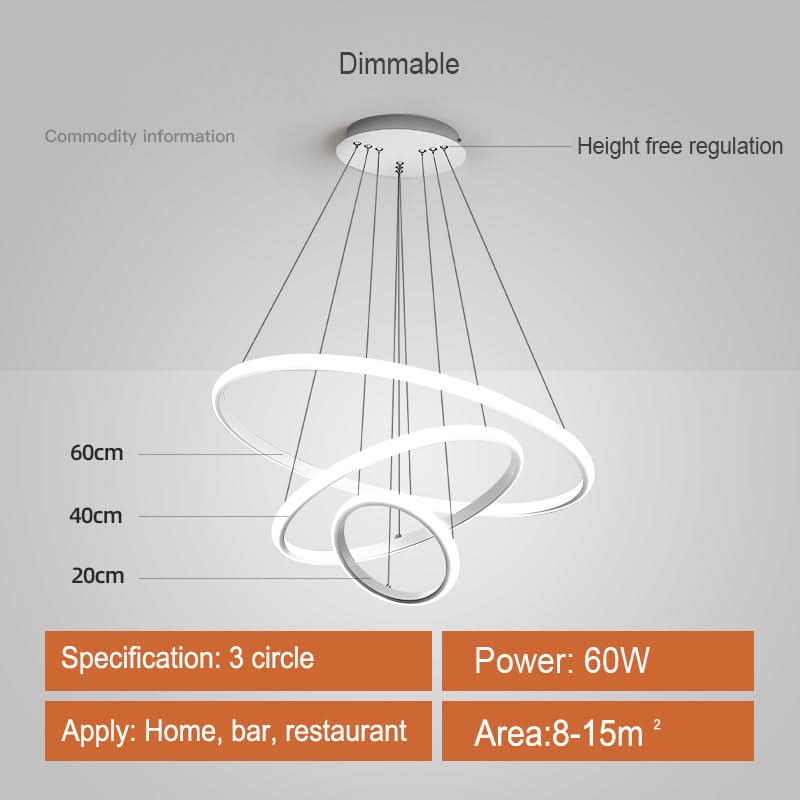 Modern LED Pendant with 3 Circle Rings - Dimmable