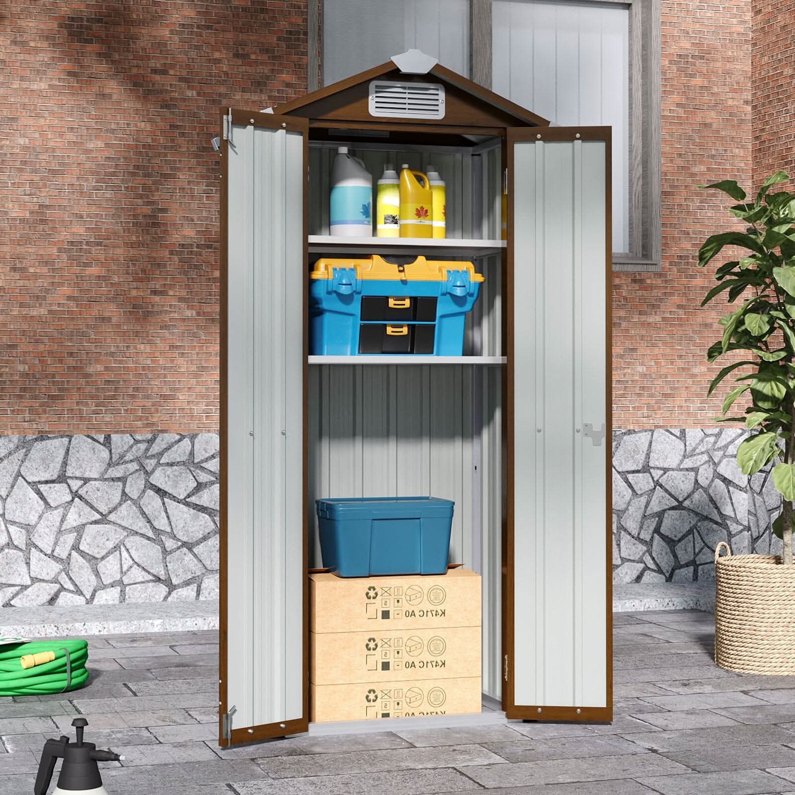 2.7*1.9FT Apex Roof Yellow Wood Grain Tool Cabinet