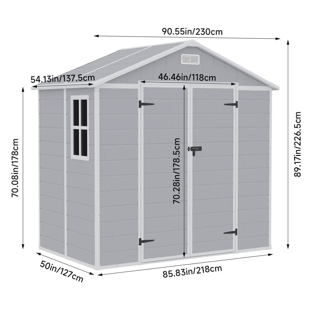 8x4/6x6ft PP Outdoor Apex/Flat Roof Garden Storage Shed with Window and Vent