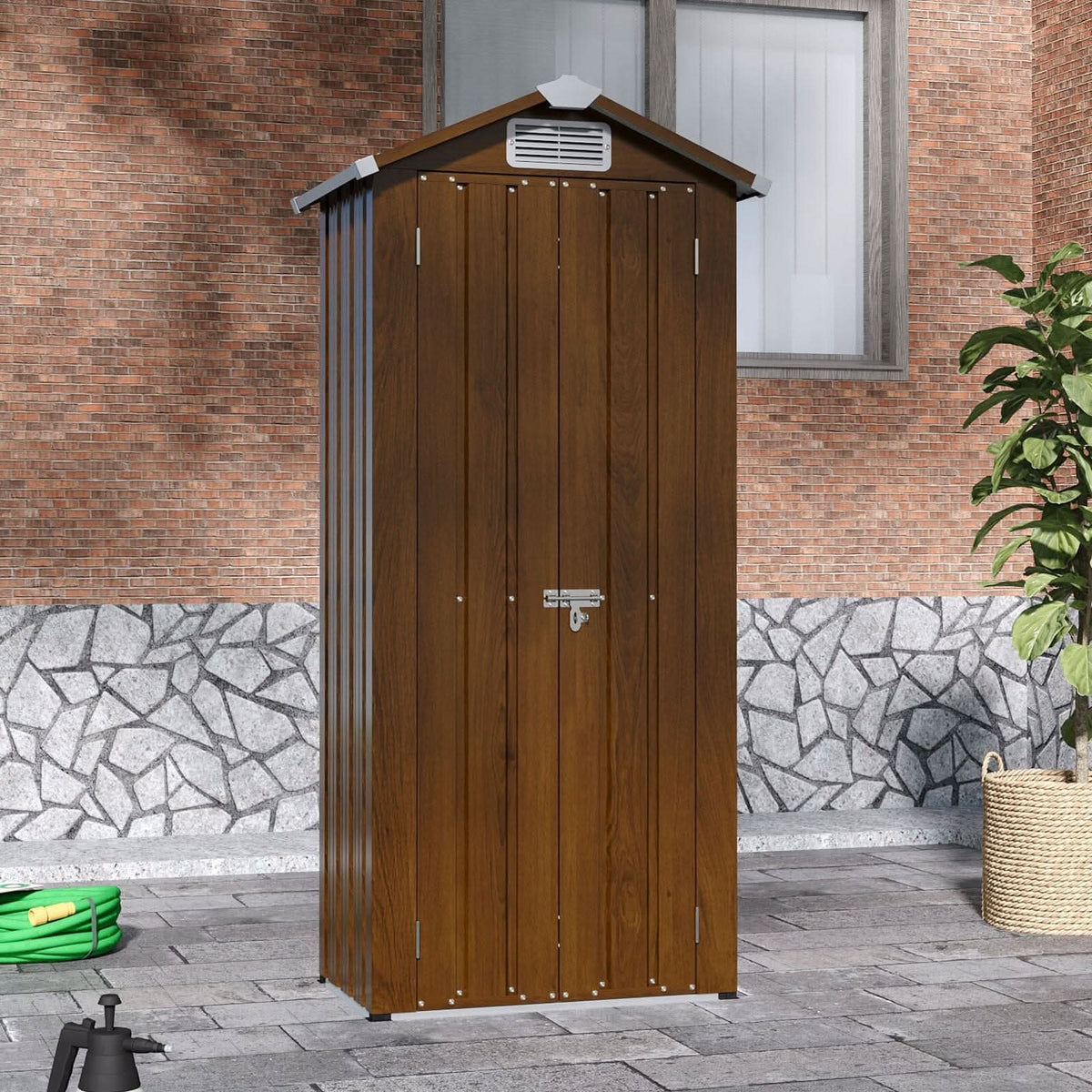 2.7*1.9FT Apex Roof Yellow Wood Grain Tool Cabinet