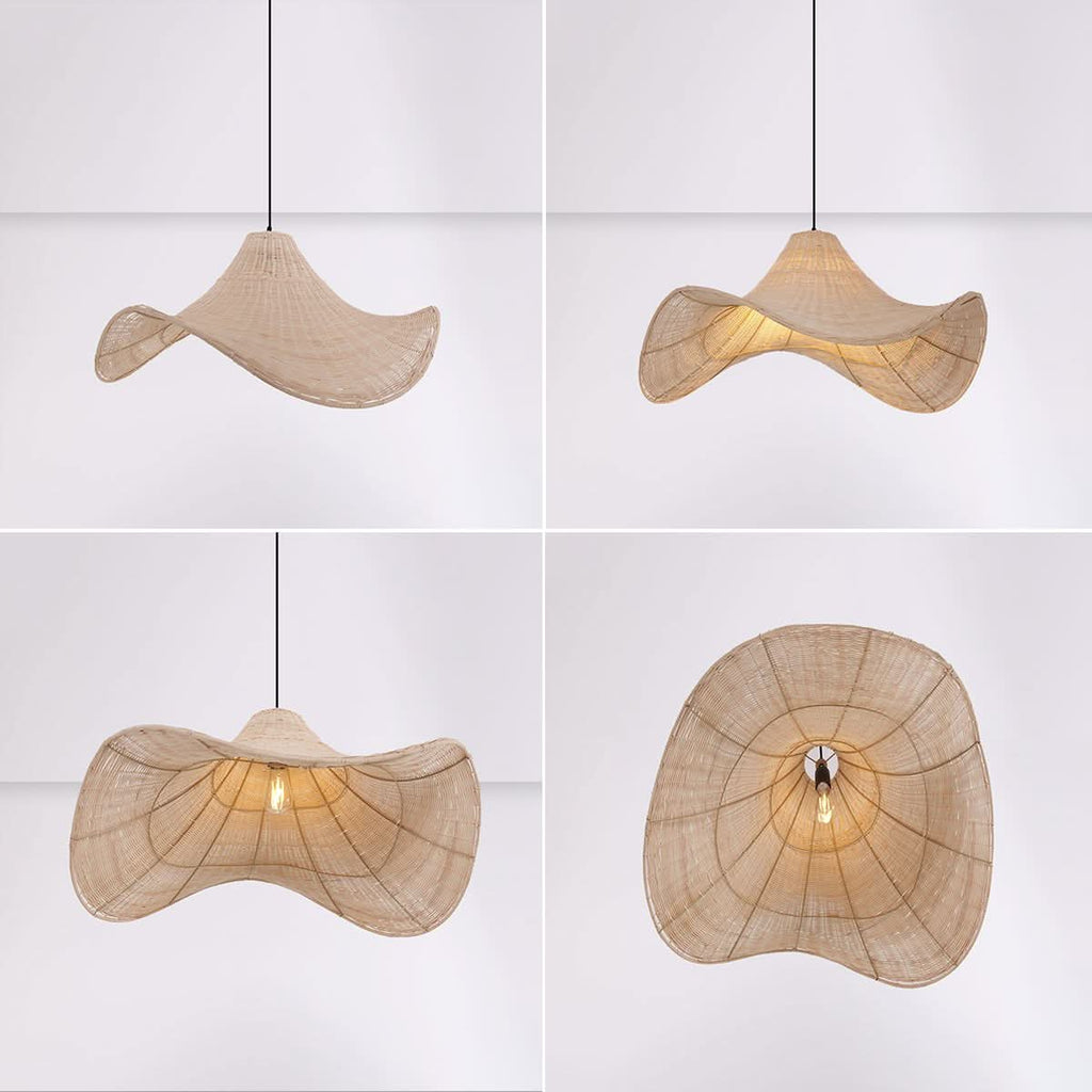 Lightsin Handwoven Rattan Pendant Light Natural & White Hat-Shaped Ceiling Light