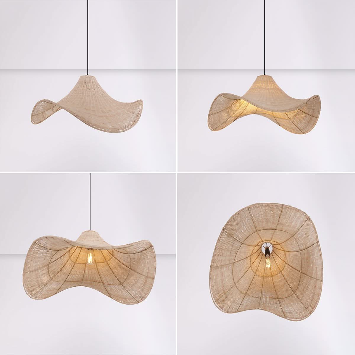 Lightsin Handwoven Rattan Pendant Light Natural & White Hat-Shaped Ceiling Light
