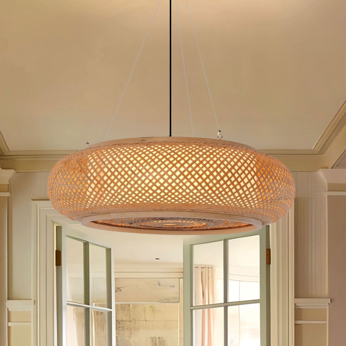 Lightsin Natural Pendant Light – Handwoven Bamboo Ceiling Pendant Light for Kitchen, Dining, and Bedroom Ambiance