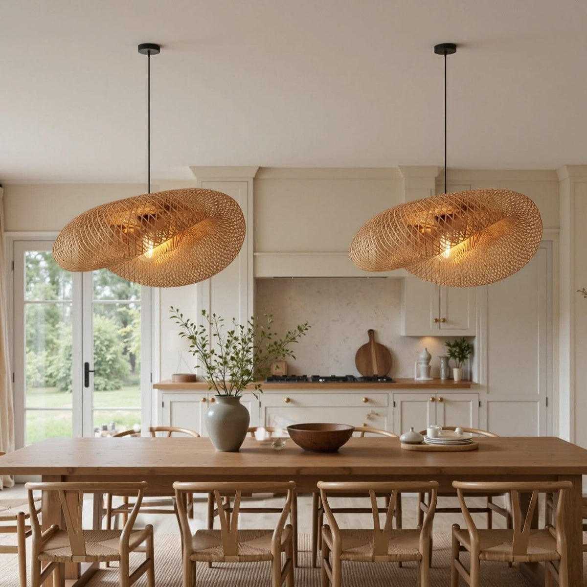 Lightsin Eco-Friendly Handmade Bamboo Pendant Light 60/80cm for Dining Room & Living Room