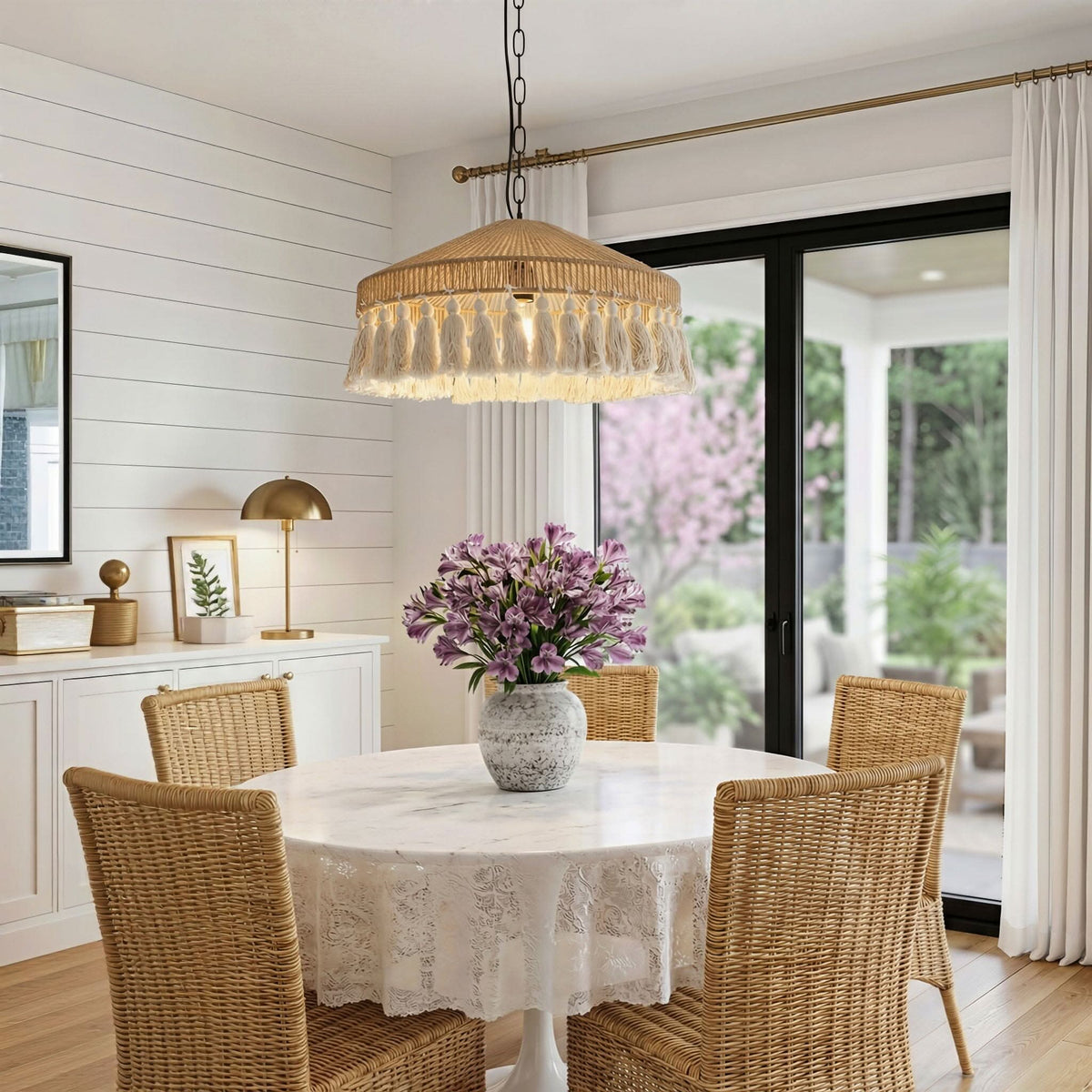Lightsin Boho Handcrafted Woven Pendant Light with Tassels for Dining Room & Living Room