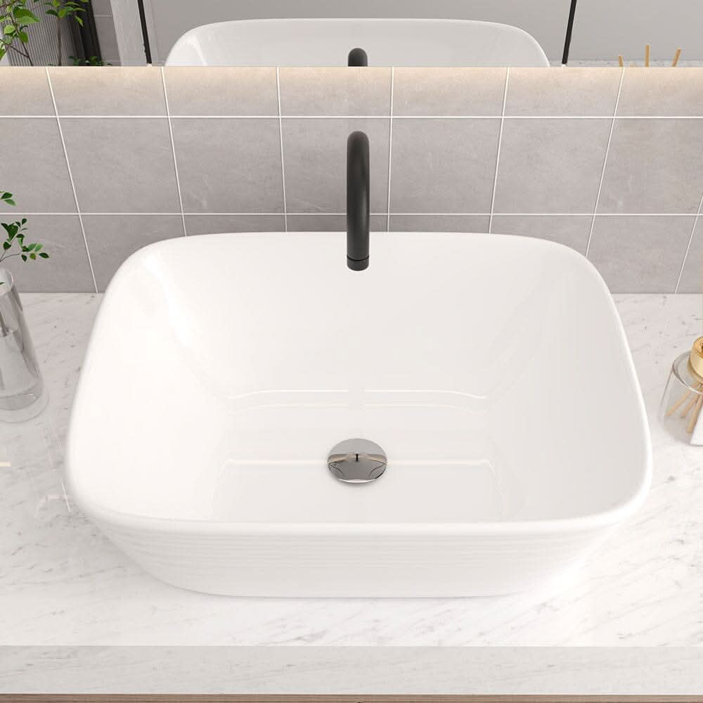 50.5cm W Bathroom White Square Countertop Sink