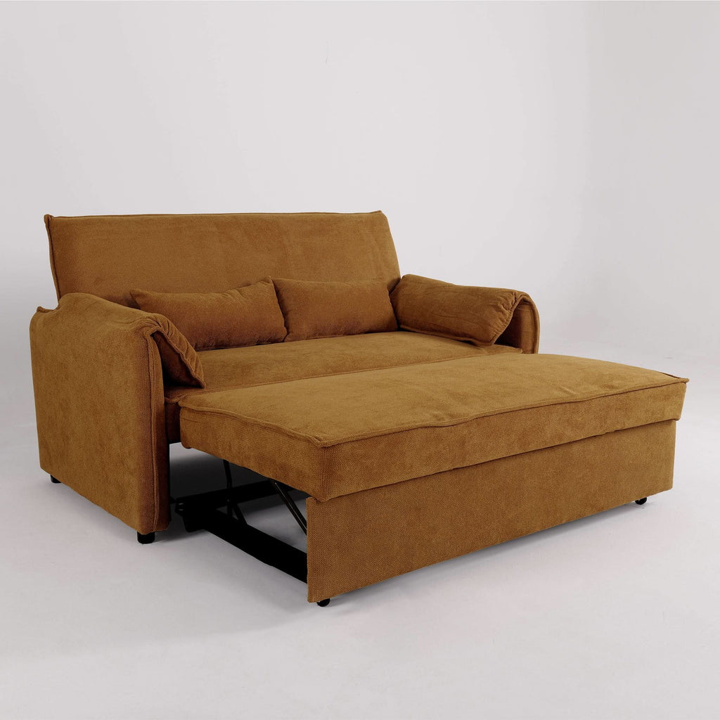 Caramel & Ginger Yellow Fabric Sofa Bed with Adjustable Backrest and Easy Pull-Out Mechanism