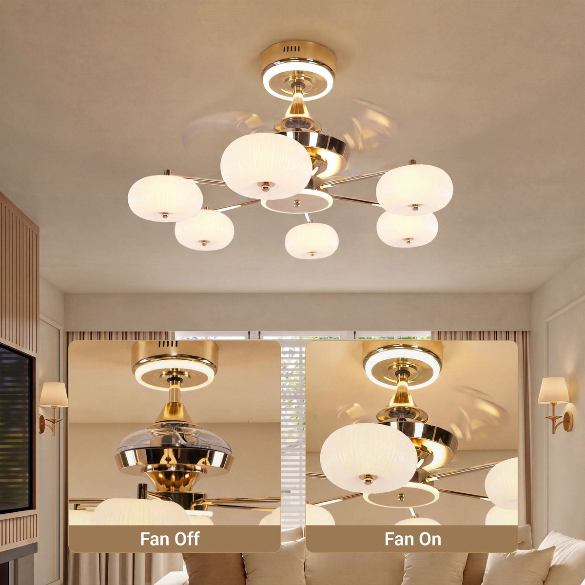 Lightsin Ceiling Fan Light with 6-Speed Control in Copper and Acrylic